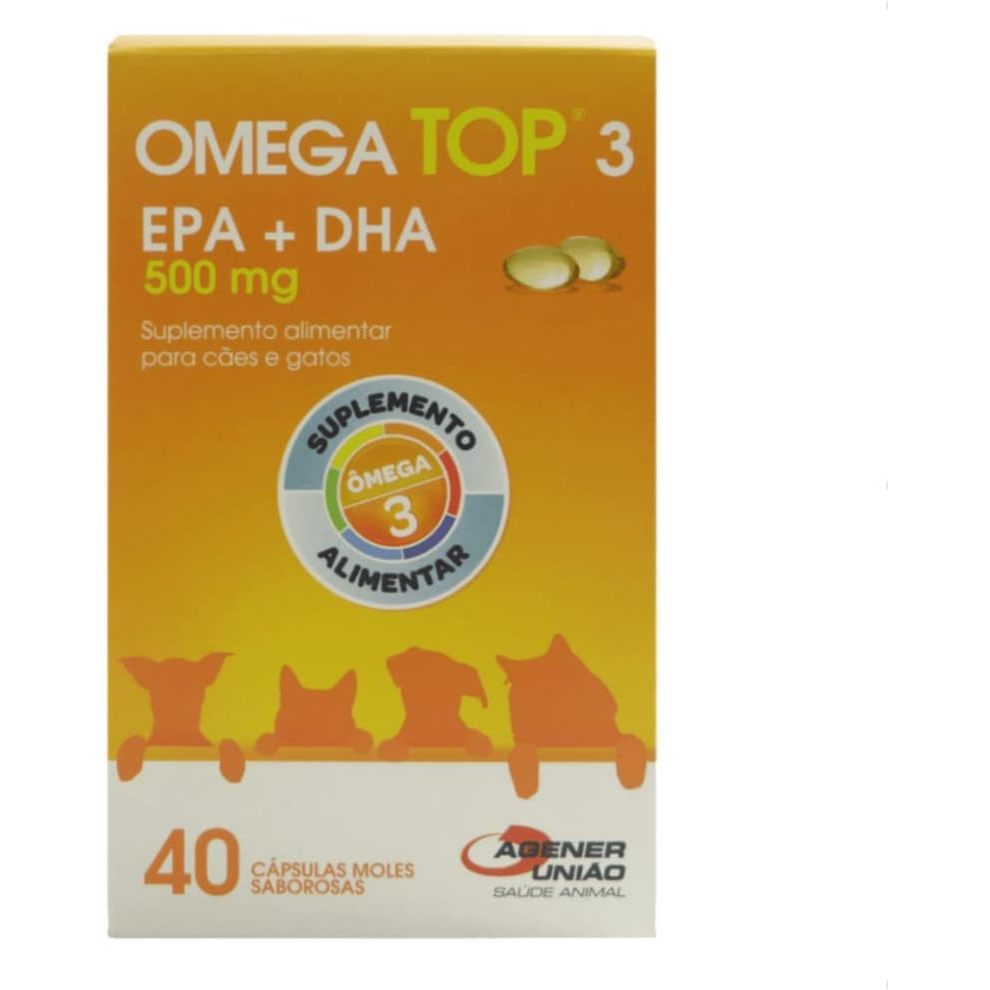 Suplemento Agener Ômega Top 3 para Cães e Gatos com 40 Capsulas - 500 mg