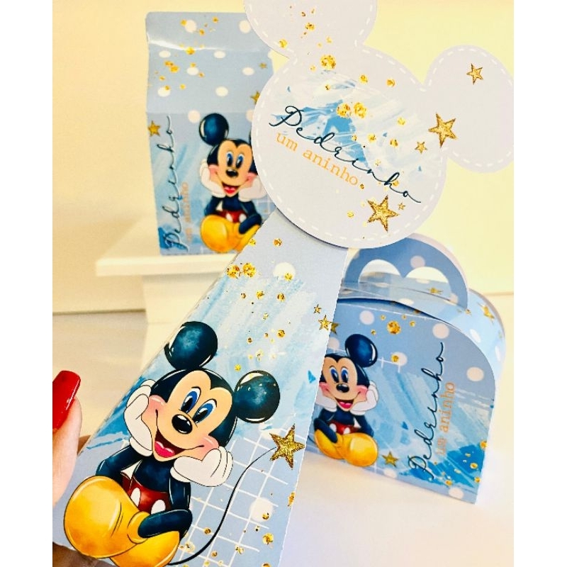 Kit Caixinhas Mickey Azul PEGUE E MONTE Personalizadas | Lembrancinhas Festa Infantil Luxo Scrap 3D