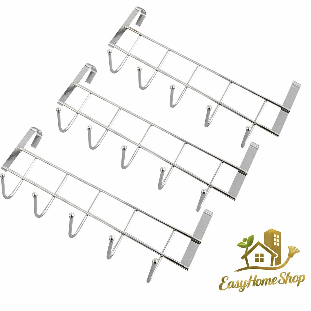 Cabideiro Suporte para Porta de Armários de Cozinha e Lavanderia em Metal com 5 Ganchos
