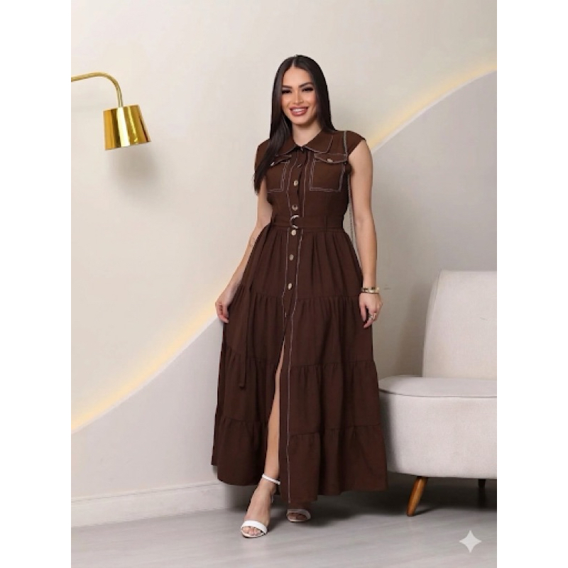 vestido regata com bolso e botoes em Oferta na Shopee