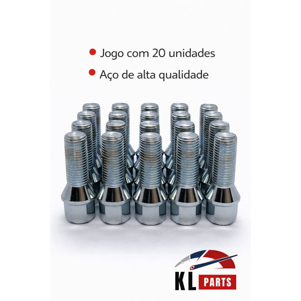 Conjunto 20 parafusos cromados roda Golf Jetta Fox Nivus T-Cross / Audi