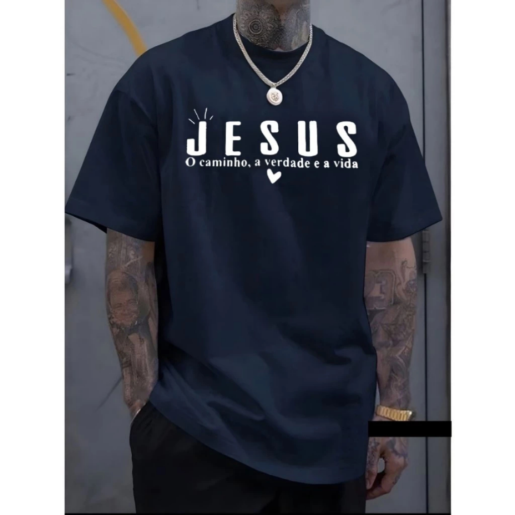 Camiseta Masculina Jesus O Caminho A Verdade E a Vida Street  Camisa  100% algodão,  camiseta gospel em Oferta na Shopee