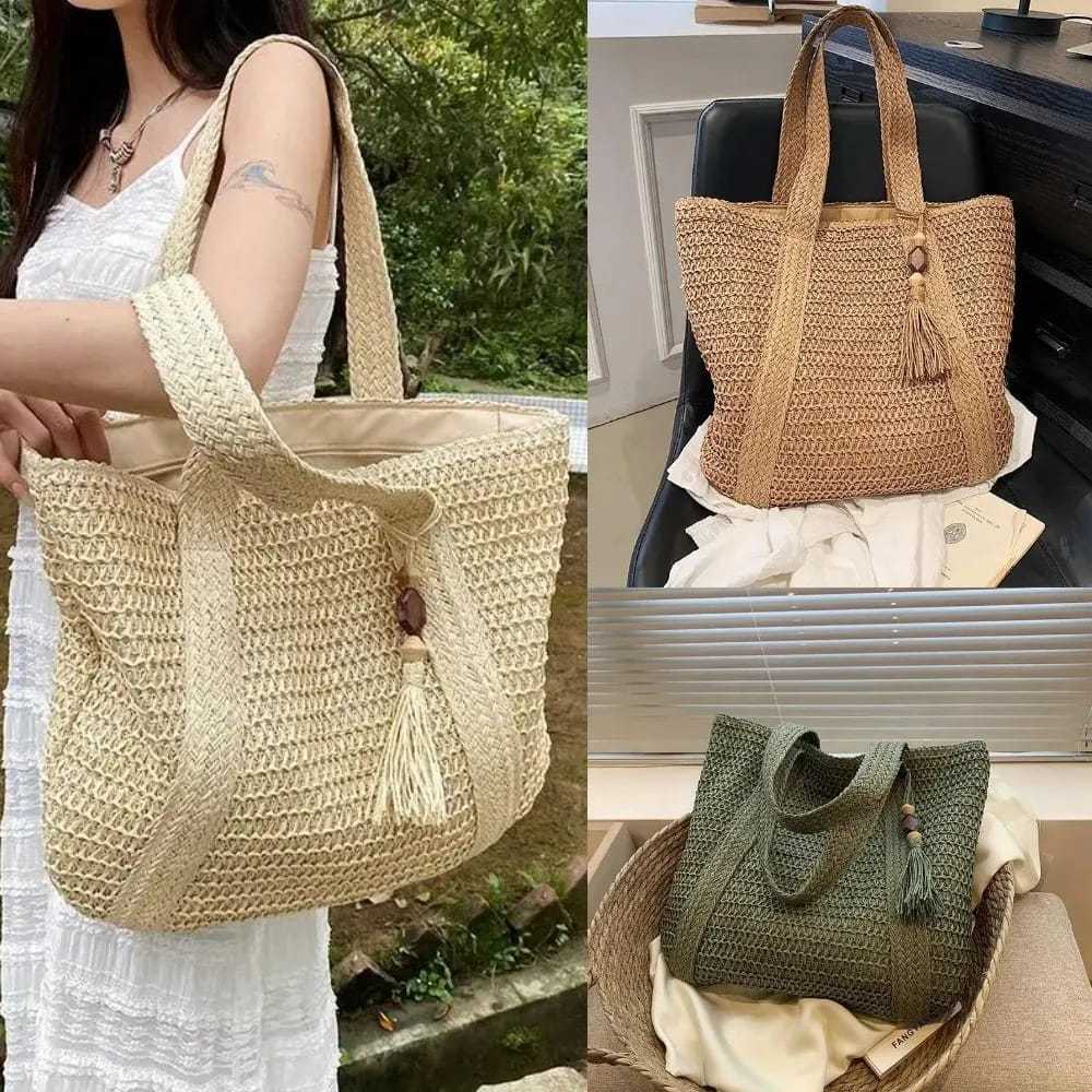 Bolsa Praia Feminina De Palha Sintética Grande Piscina Verão Lazer Com Lindo Penduricalho em Oferta na Shopee
