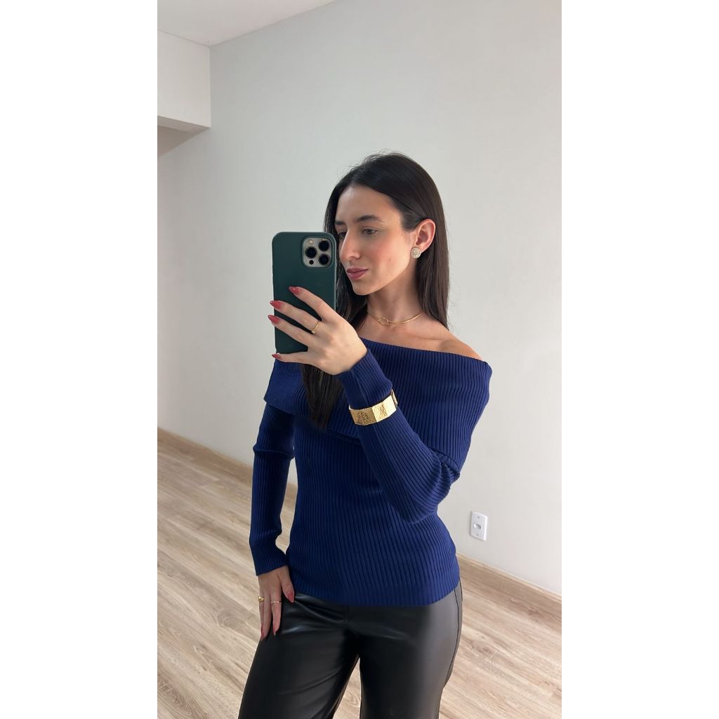 Blusa Ombro a Ombro Canelada Tricot Modal Inverno Blusa Ombro a Ombro Canelada Tricot Modal Inverno