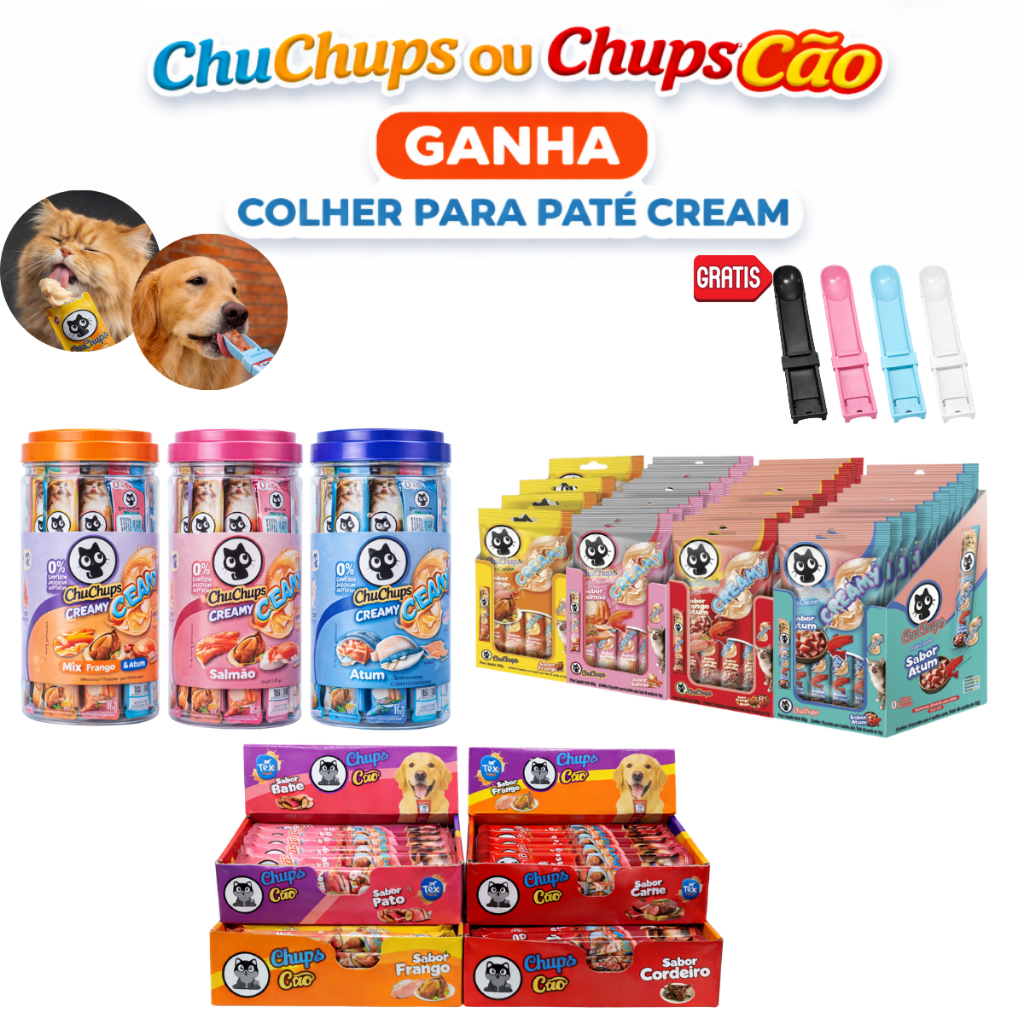 Petisco Gato e Cachorro Cream ChuChups ChupsCão Tubos 15g Tipo Churu Truly + Colher Pet Cream Brinde em Oferta na Shopee