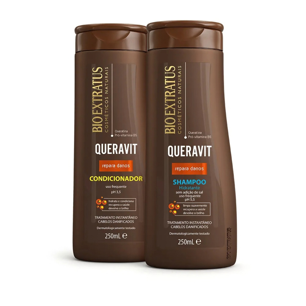 Kit Shampoo Hidra+ Condicionador Queravit 250ml Bio Extratus- Reparador de Danos