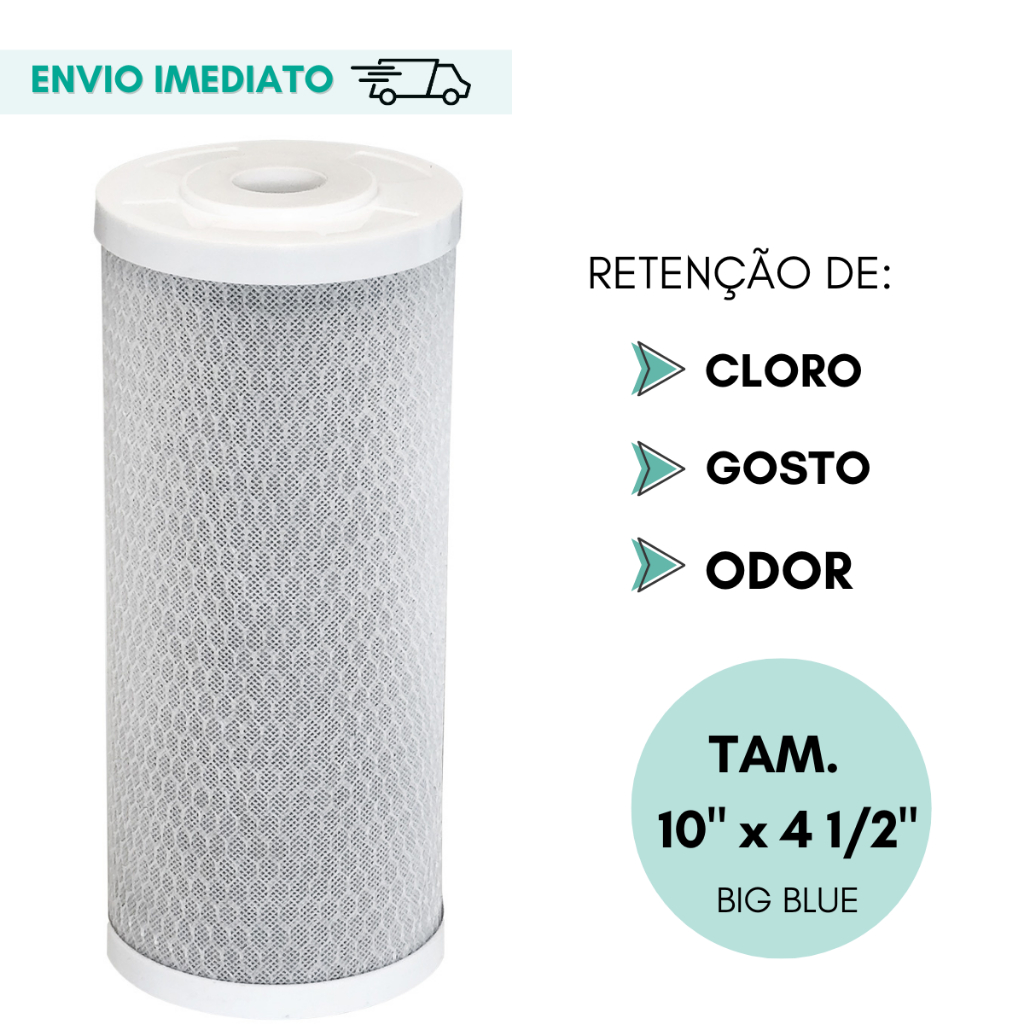 Refil Carbon Block Carvão Ativado Big Blue 10" x 4 1/2" Alta Vazão