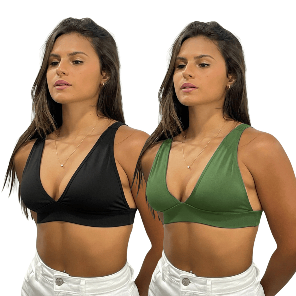 KIT 2: Top Cropped Feminino Alça Larga Grossa Decote V Suplex Premium Versátil Estiloso Duda