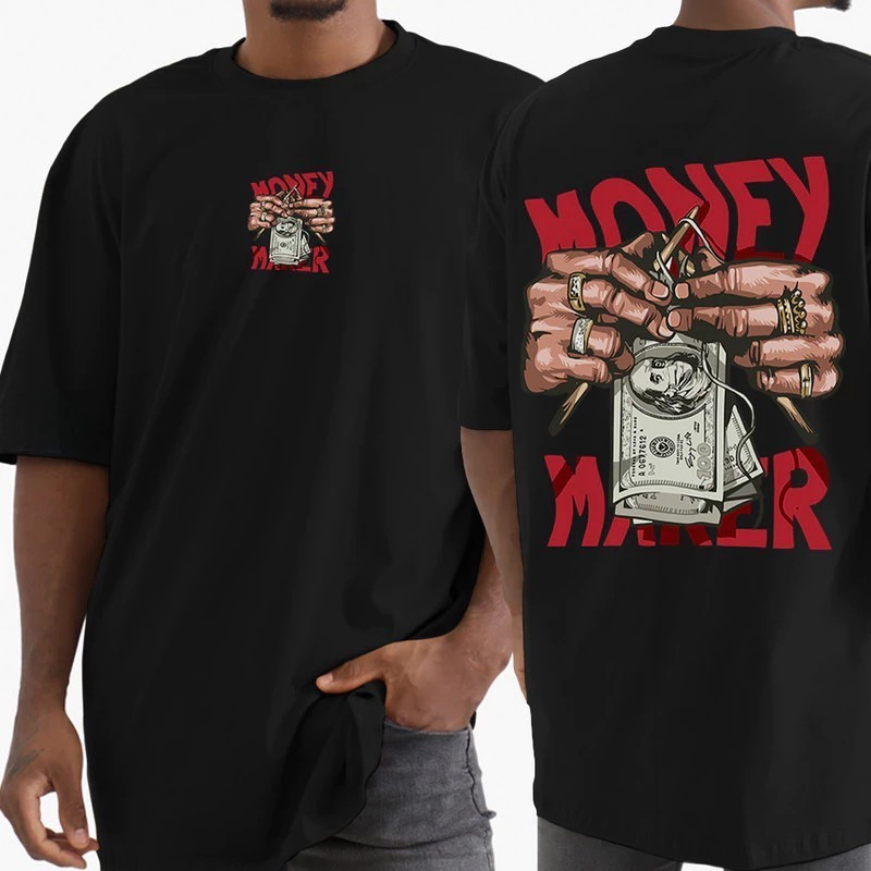 Camiseta Masculina Estampada Streetwear Streetwear Oversized Casual Money 100%Algodão