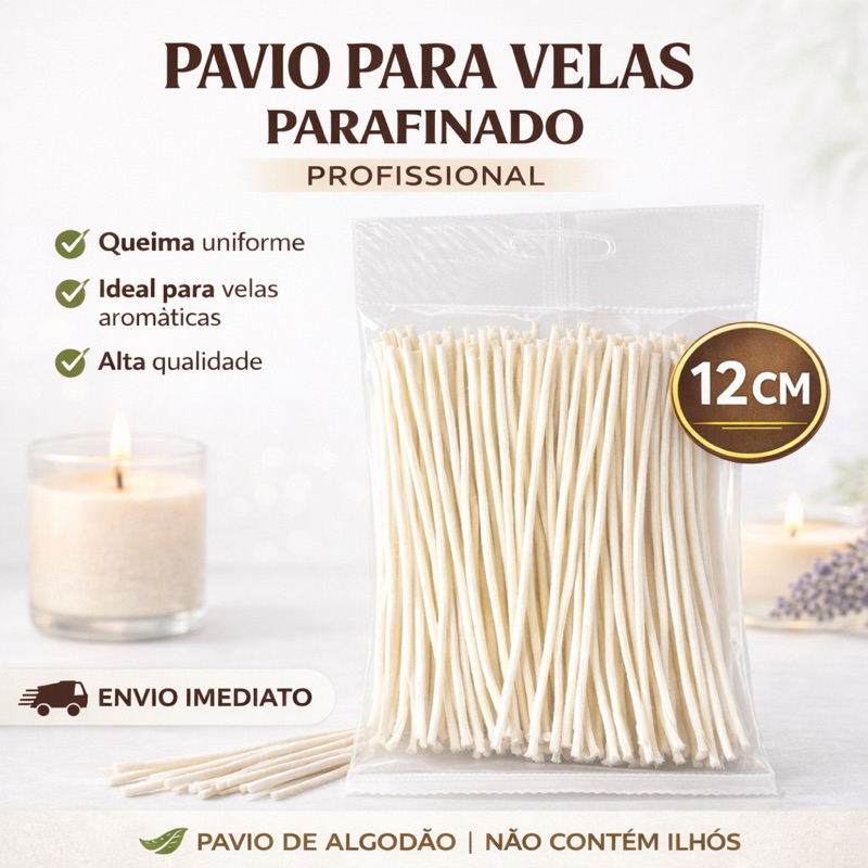 Pavios Parafinados Para Velas Decorativas e Artesanais - 11,5cm a 12cm