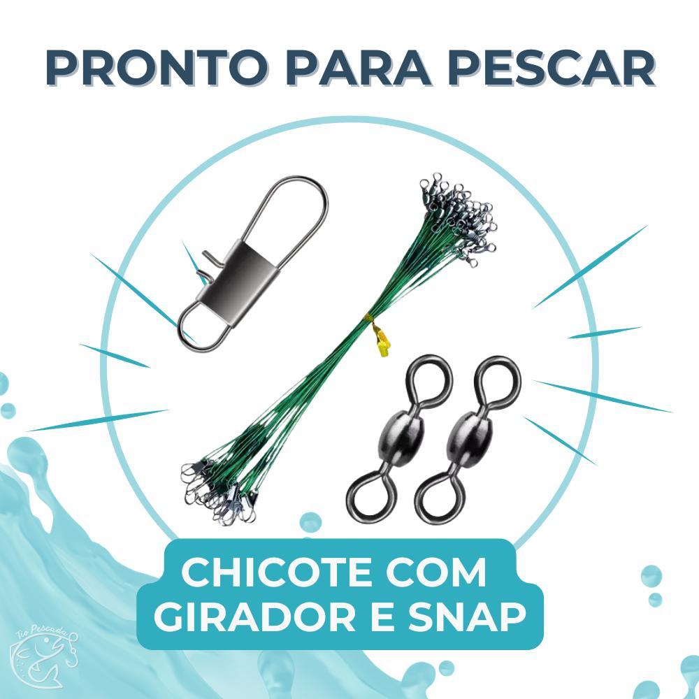Kit Chicote Pesca Cabo de Aço 20cm Encastoador Castor Com Snap e Girador Pesca Traira Pesqueiro Rio Represa
