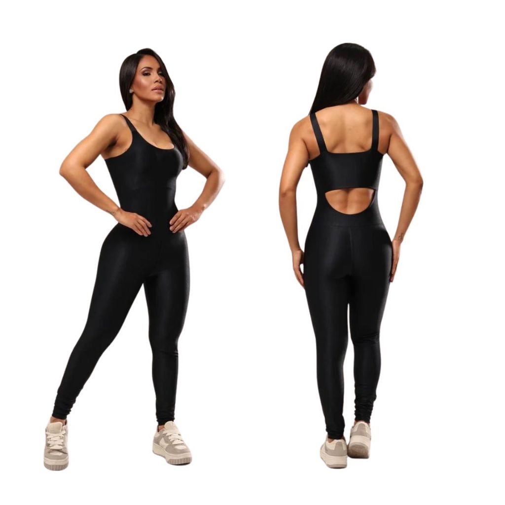Macacão Feminino Com Bojo Poliamida Canelado Fitness Academia Ginástica