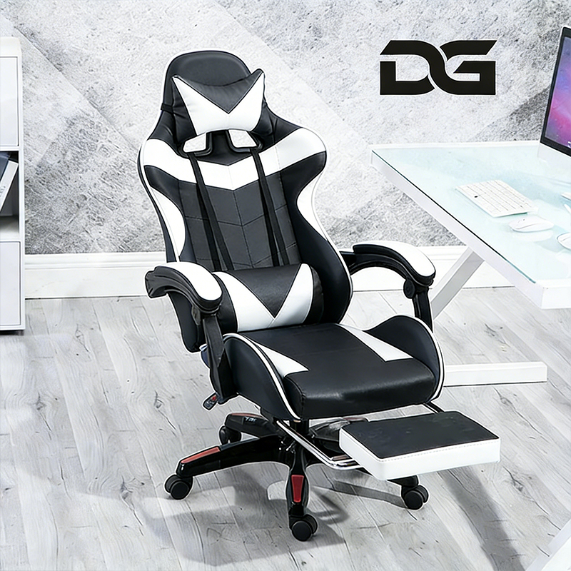 Imagem Cadeira gamer Ergonômica Reclinável Altura Ajustável Reclina 180° Couro Sintético Giratória-F19