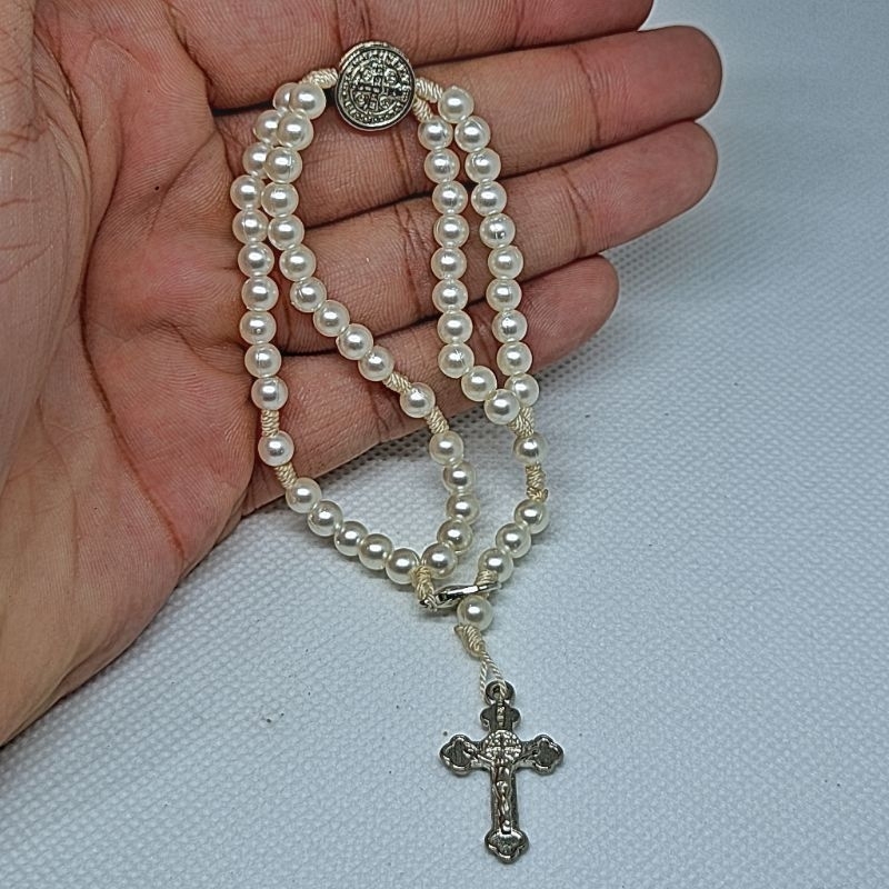 Terço Pulso São Bento Pérola Pulseira Religiosa Unissex