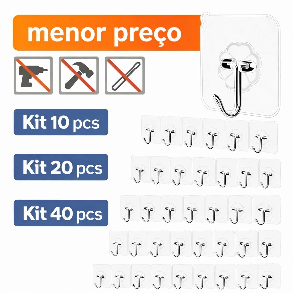Kit 40/20/10 pçs Ganchos Adesivos Parede Multi Funcional Autocolante Casa Cozinha Quarto Banheiro Organizado em Oferta na Shopee