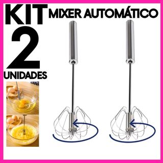 Kit 2 Batedor de Ovos Mixer Manual Giratório Semi Automático Aço Inox