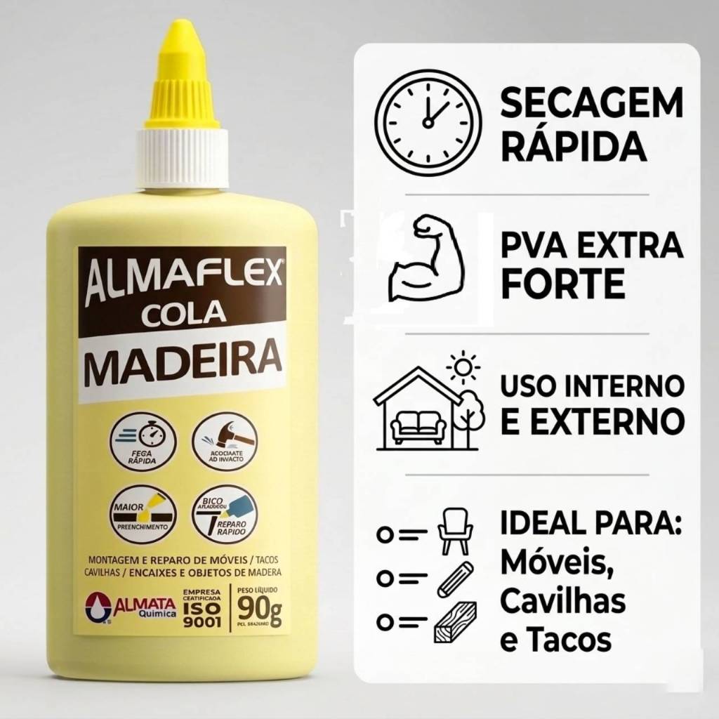 Cola De Madeira Almaflex 90g PVA Secagem Rápida P/ Marcenaria - Promoção ! em Oferta na Shopee