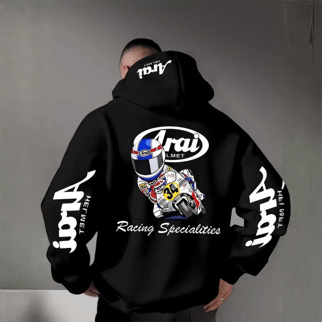 Moletom Canguru Personalizado Moto Estiloso Confortável Com Bolso Unisses Arai Moto Corrida