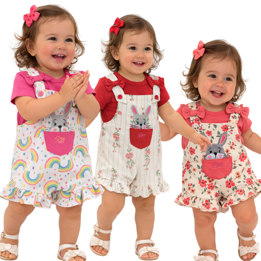 Jardineira bebe Infantil menina Macacão  roupinha De Bebê Bordada para bebes