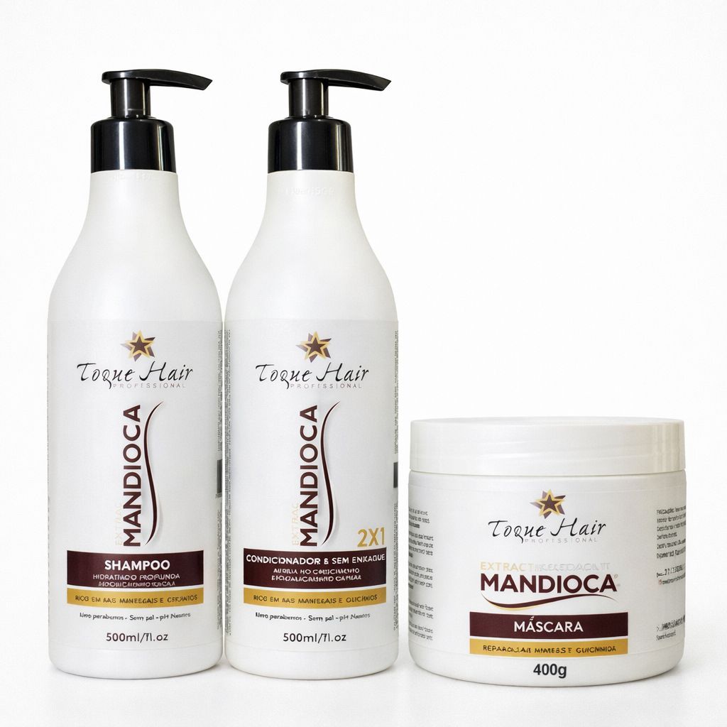 Kit Máscara 500g + Condicionador + Shampoo Mandioca Hidratação Profunda kit Profissional para Cabelo