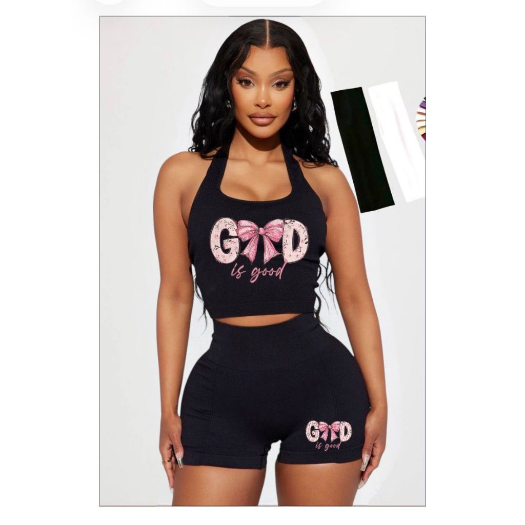 Kit Conjunto Fitness + faixa esportiva estampada combinando  para Academia Top e Short Super Confortável com Compressão