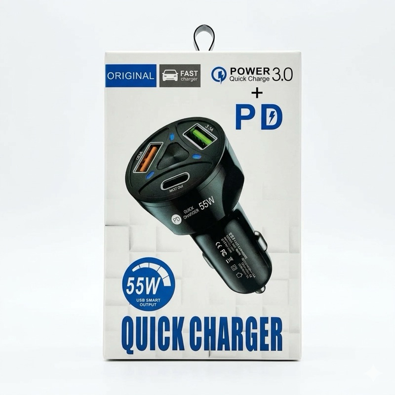 Carregador Veicular 55W 3.0 - 2USB e 1 Tipo C