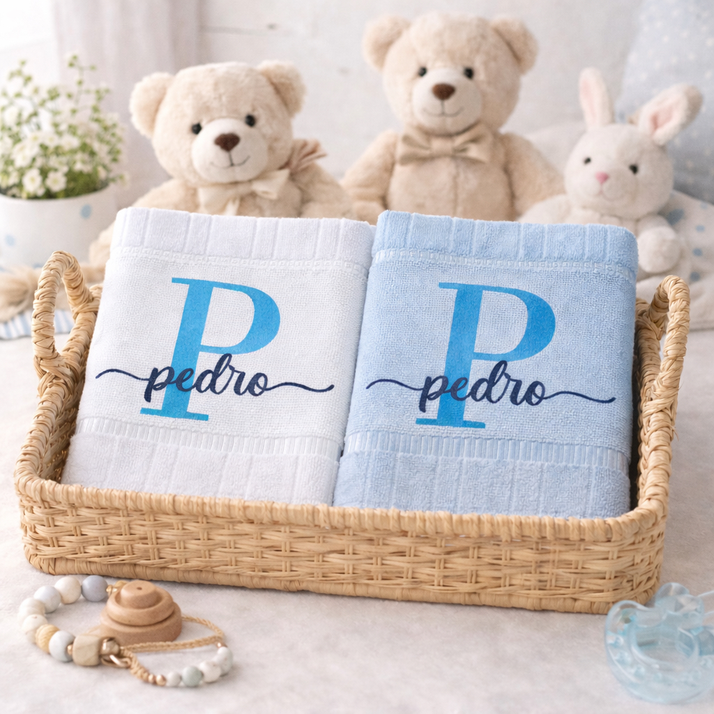 Kit 2 Toalhinhas Bordada Personalizada Nome Lembrancinha Batizado Dohler Mao Boca