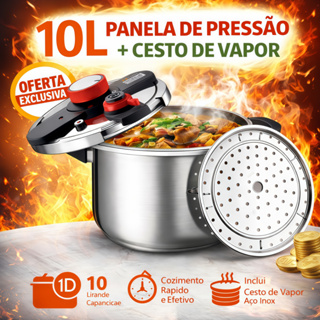 Panela de Pressão Inox 6L 8L 10L - Sistema Antiexplosão - 3 Níveis - Cozimento Rápido e Fácil em Oferta na Shopee