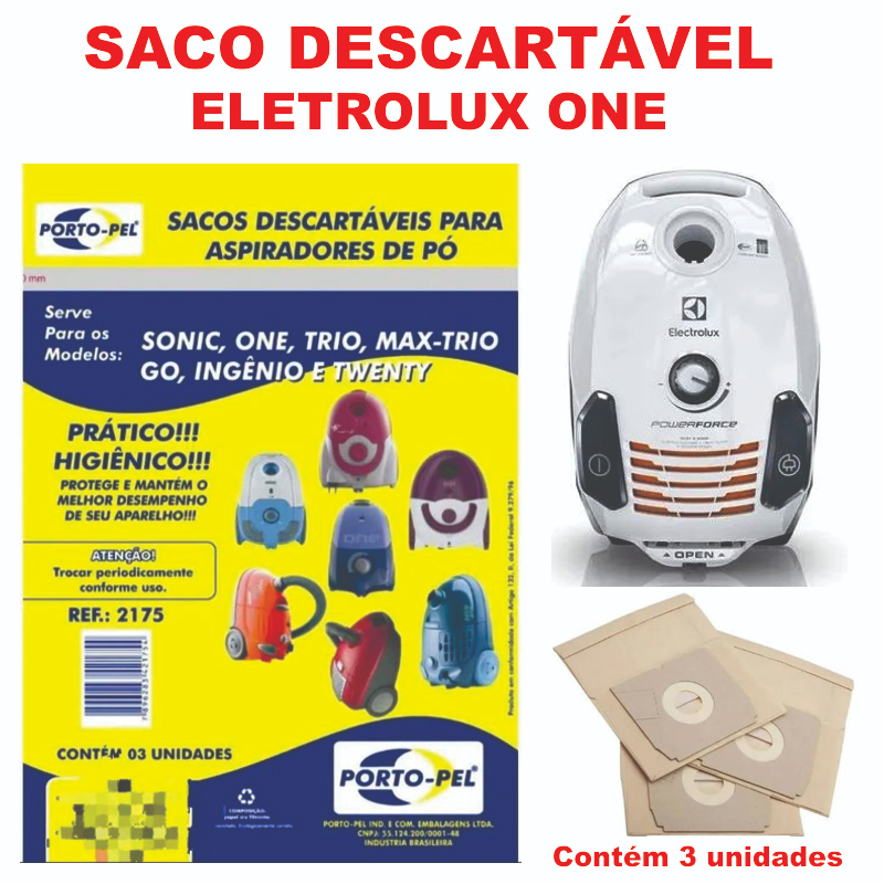 Kit 3 Sacos Aspirador de Pó - Eletrolux ONE Cod. 2175