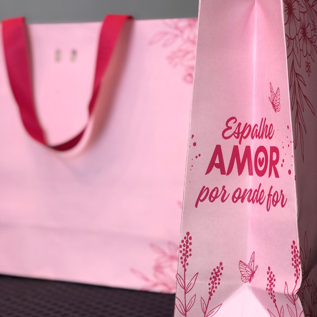 SACOLA DE PAPEL 35X25X10 ROSA COM FLORES em Oferta na Shopee