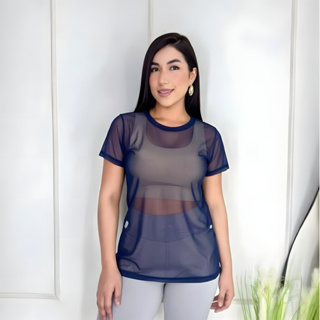 Blusa de Tule Feminina Transparente para Academia Camiseta Moda Fitnes em Oferta na Shopee
