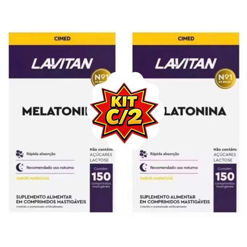 Kit c/2 Lavitan Melatonina Sabor Maracuja ou Morango c/150 comprimidos mastigáveis - KIT C/2 (300 comprimidos)