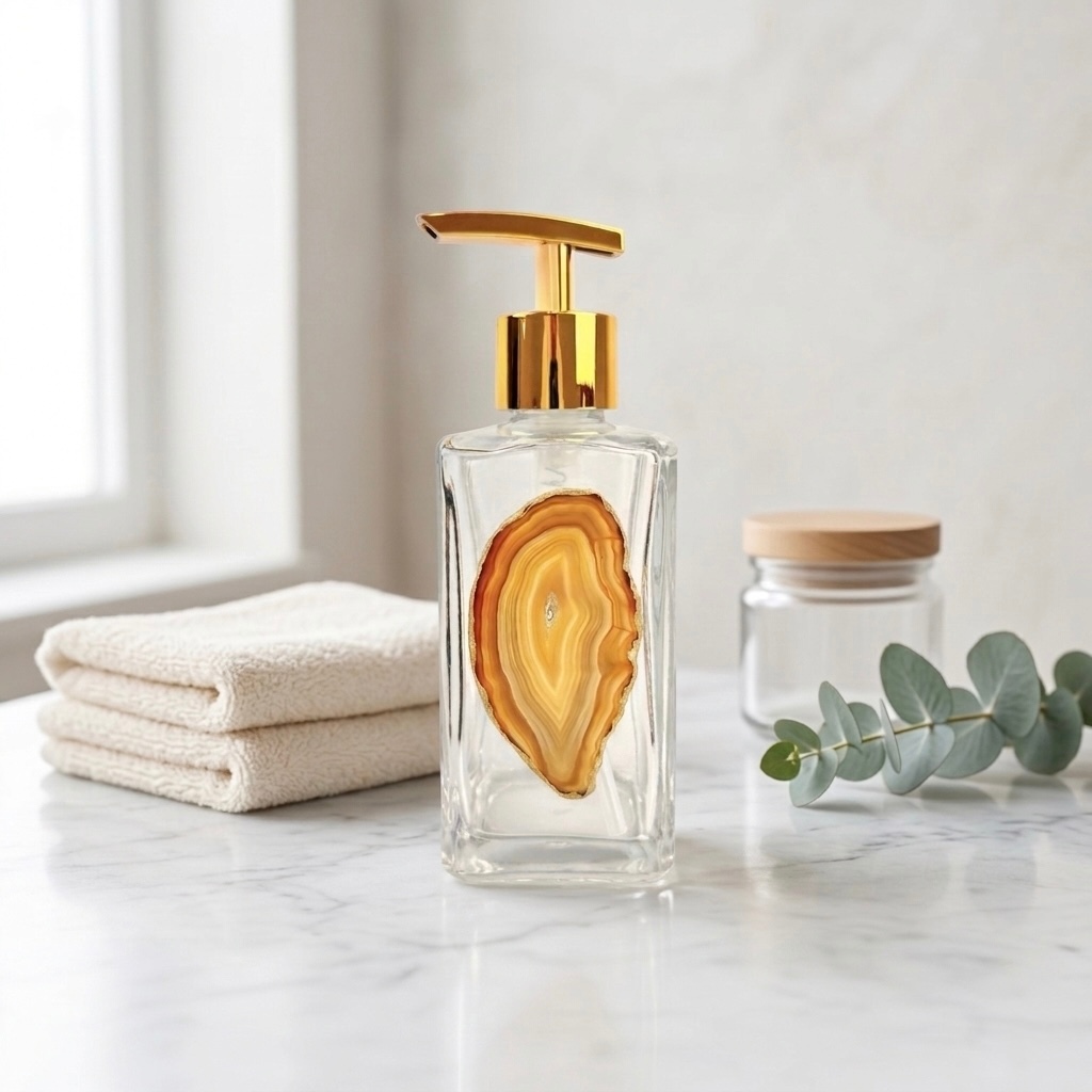 Saboneteira Exclusiva Decoração De Luxo Com Ágata Natural Dourado