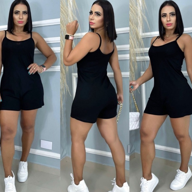 Macaquinho  preto de shortinho com alcinha super confortável em Oferta na Shopee