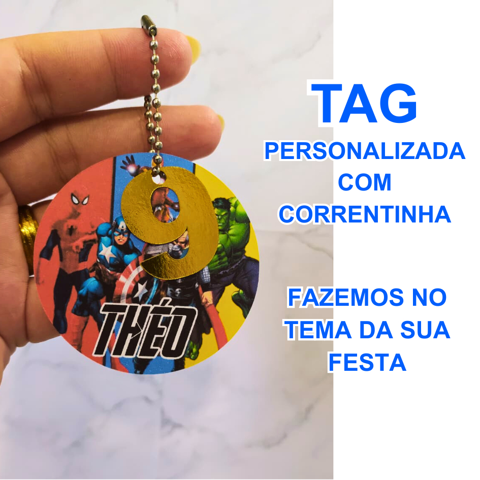 Tag Aplique com Nome e Idade com Correntinha – Vingadores