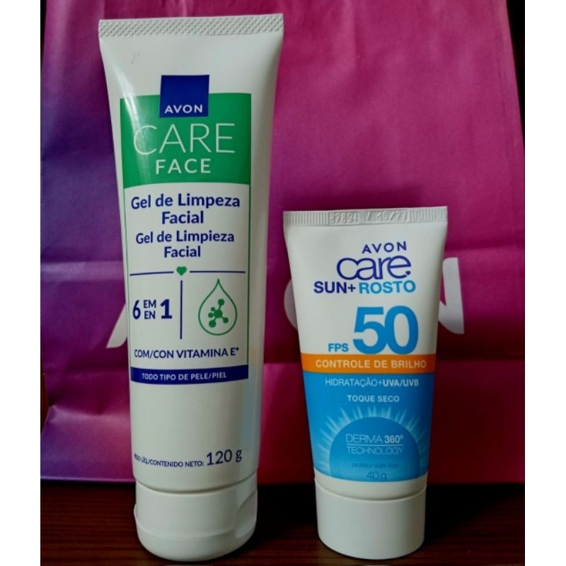 kit Combo 01 Sabonete Facial Gel 6 em 1 120g 01 Protetor Solar FPS 50 Controle de Brilho 40g Avon Care.