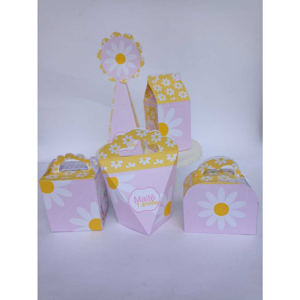 Kit Festa Personalizados MARGARIDAS  Caixinhas Lembrancinha para festa PEGUE E MONTE