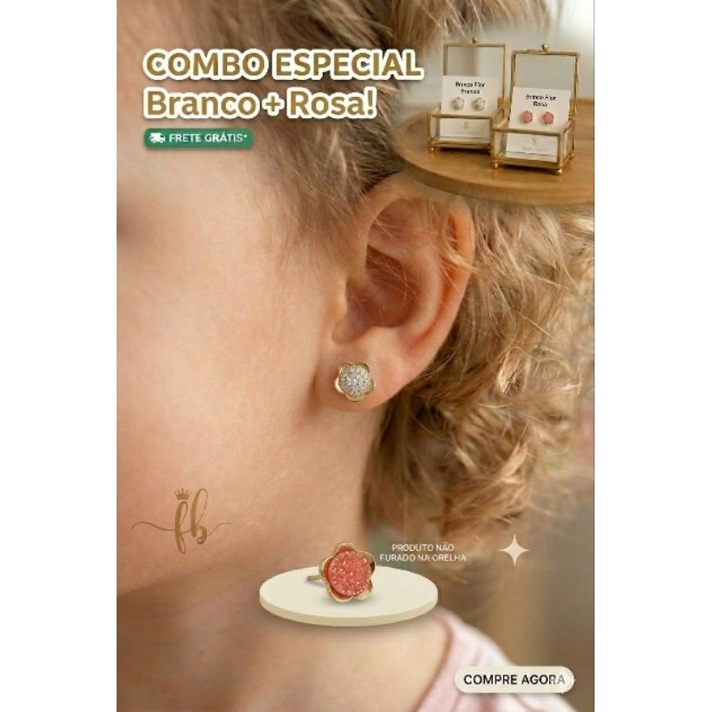 Combo 2 pares de Brincos Infantil Criança Flor Pequeno 1cm Folheado a Ouro 18k Antialérgico Feminino Joia Infantil+ Mimo