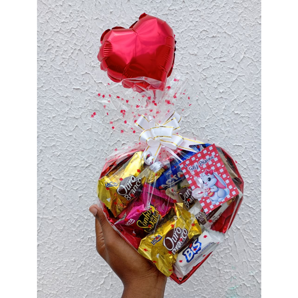 Cesta de Chocolate PASCOA Presente com Balão Coração | Presente Romântico | Cesta de Doces Surpresa- PRESENTE MIMO