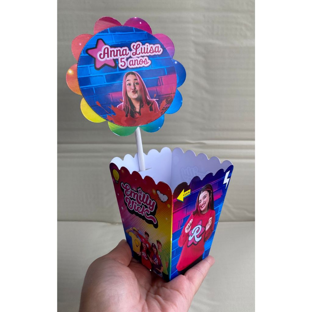 Centros de mesa Cachepot Emilly Vick Chiclete Personalizado com Nome | Cachepot Festa Infantil Chá Aniversário Decoração
