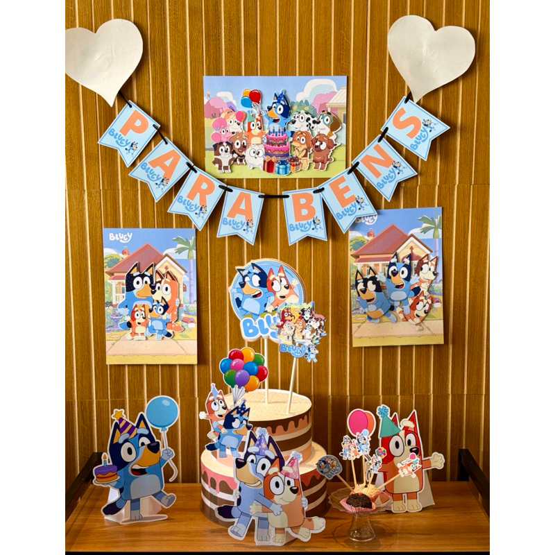 Kit Só Um Bolinho Personalizado para Festa  kit bluey– Topo de Bolo, Bandeirola, Displays e Toppers | Qualquer Tema
