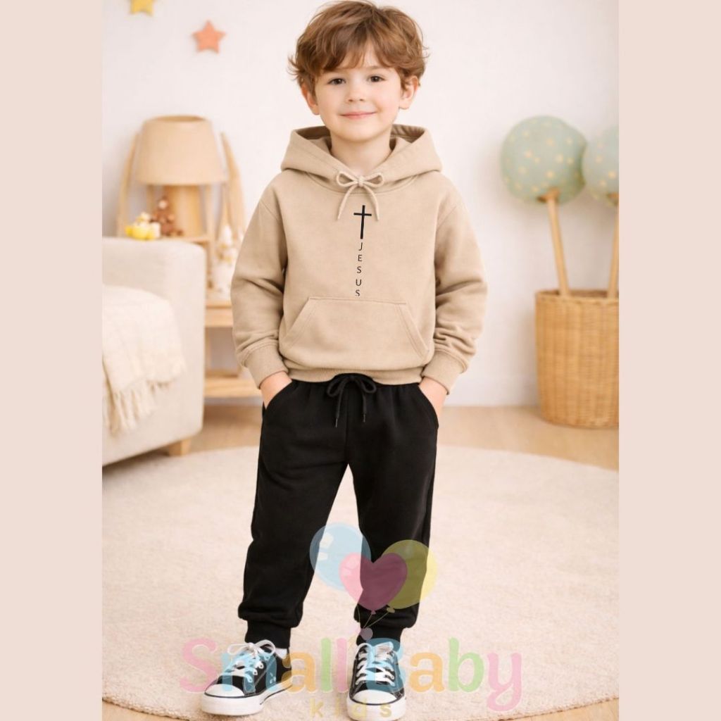 Conjunto  Calça e Moletom Canguru Blusa Infantil Unissex Jesus cruz Moda Religiosa Estampado