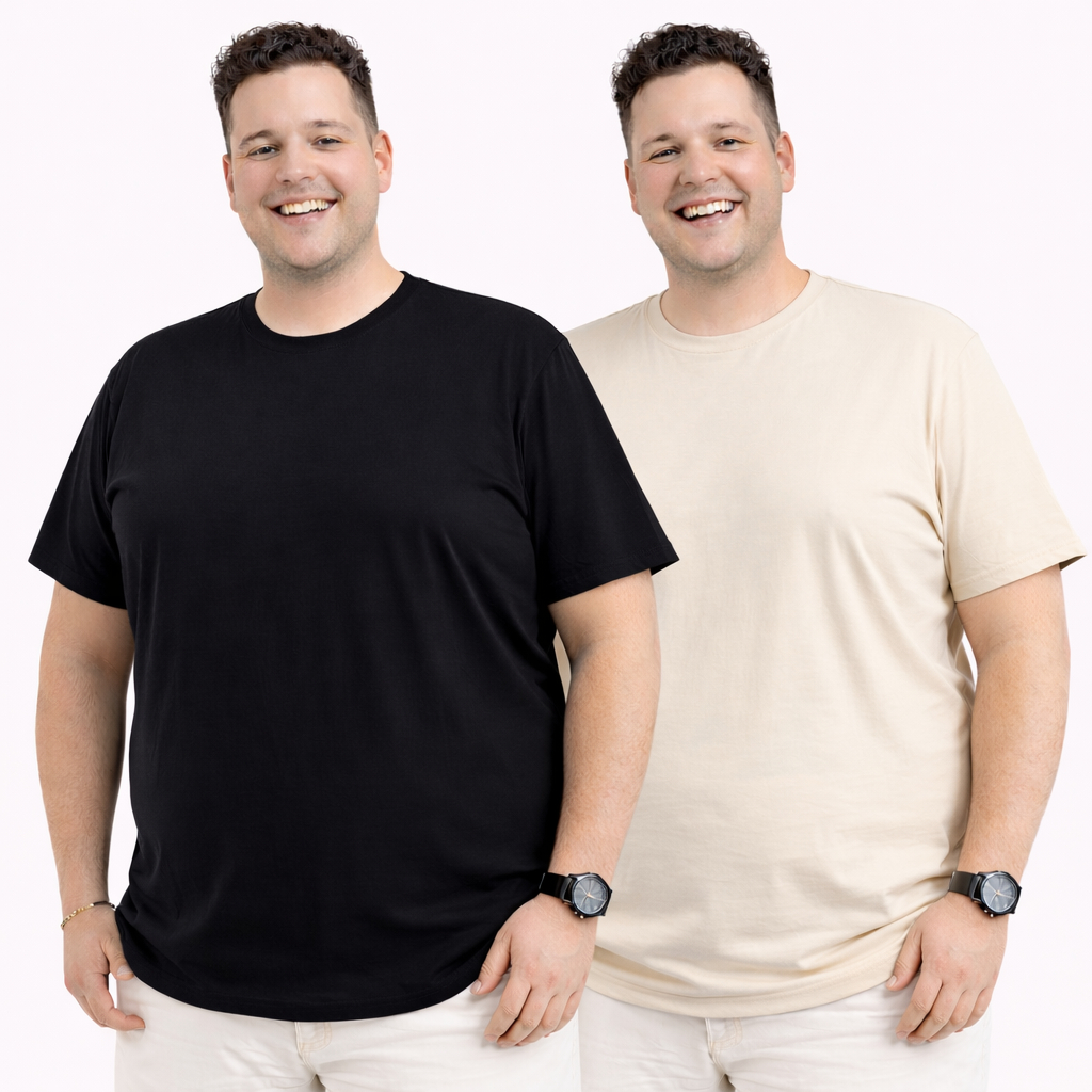 kit 2 Camiseta Plus size Masculina 100% Algodão Fio 30.1 Penteado Alta Qualidade e Acabamento