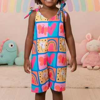 Macacão Infantil Menina Estampa Colorida Alça Ajustável Macaquinho Casual Festa Princesa Aniversário em Oferta na Shopee