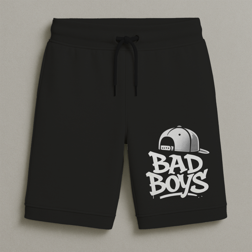 Bermuda Moletom Masculina Infantil Estampada BadBoys Chapéu Conforto Streetwear Do Tamanho 8 Ao 16