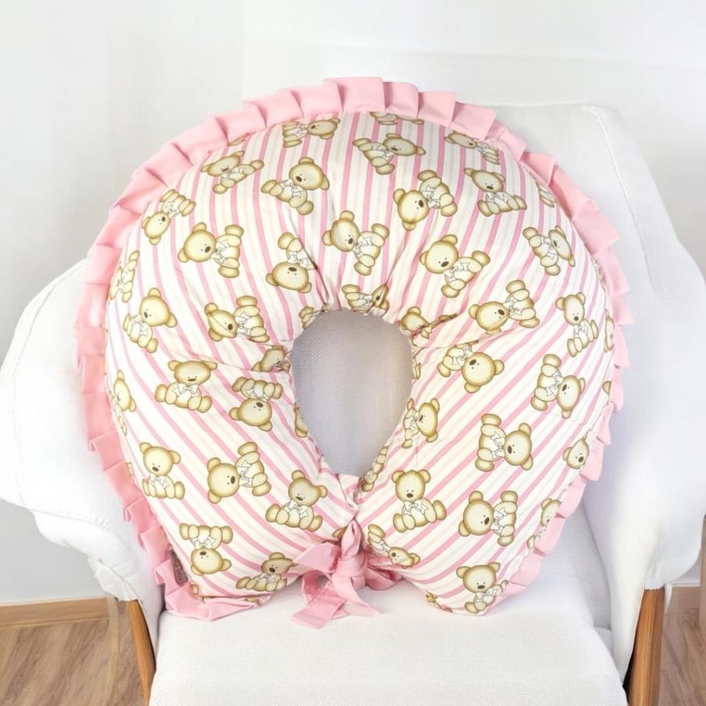 Almofada Para Amamentação Laço100% Algodão Zíper Refil e Capa Removível Macia