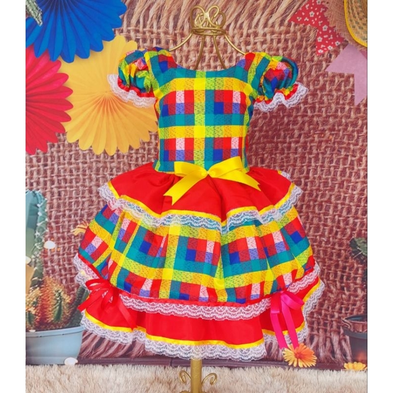 Vestido Junino Infantil Quadrilha Noivinha Festa Junino Caipirinha Super Luxo 😍