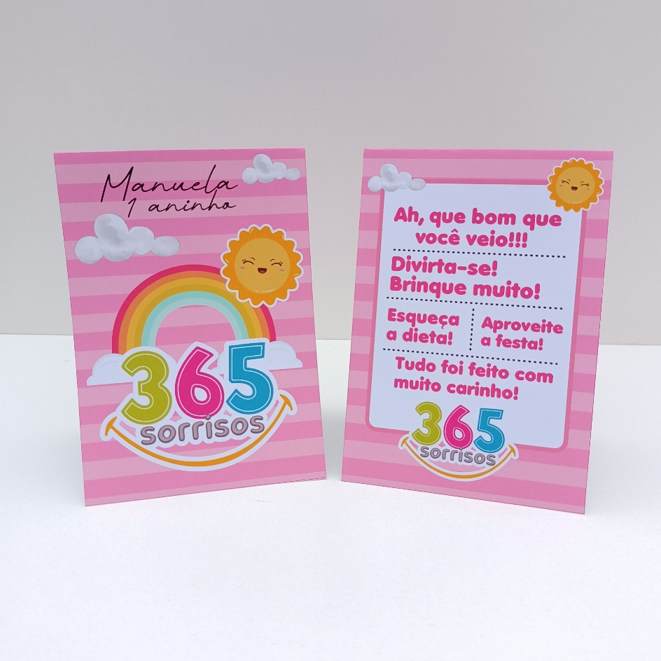 Plaquinha de Agradecimento 365 Sorrisos Menina l Personalizados l Lembrancinha de Festa l Aniversário