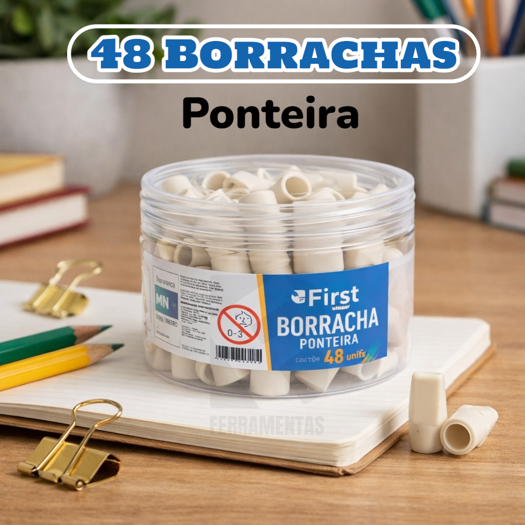 Kit Pote 48 Borrachas Ponteira Escolares Para lápis Branca Borracha Escolar First