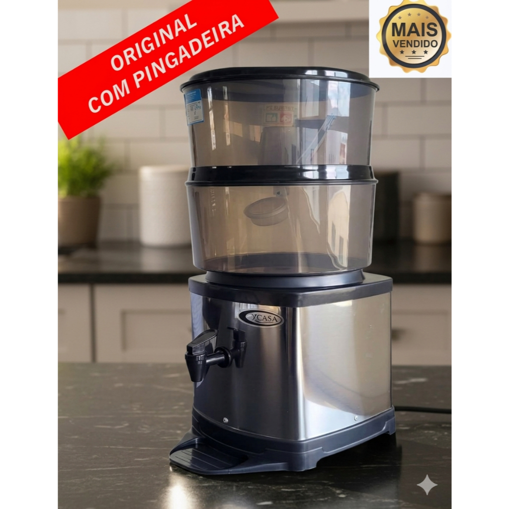Bebedouro Filtro Purificador De Àgua Inox Base De Barro Simples e Dupla Filtragem 6,5/11 Litros em Oferta na Shopee